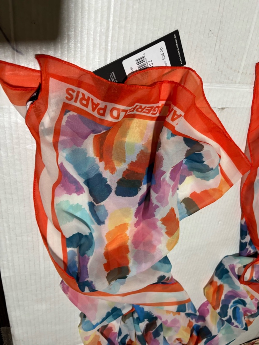 Karl Lagerfeld Orange-Trimmed Watercolor Print Scarf